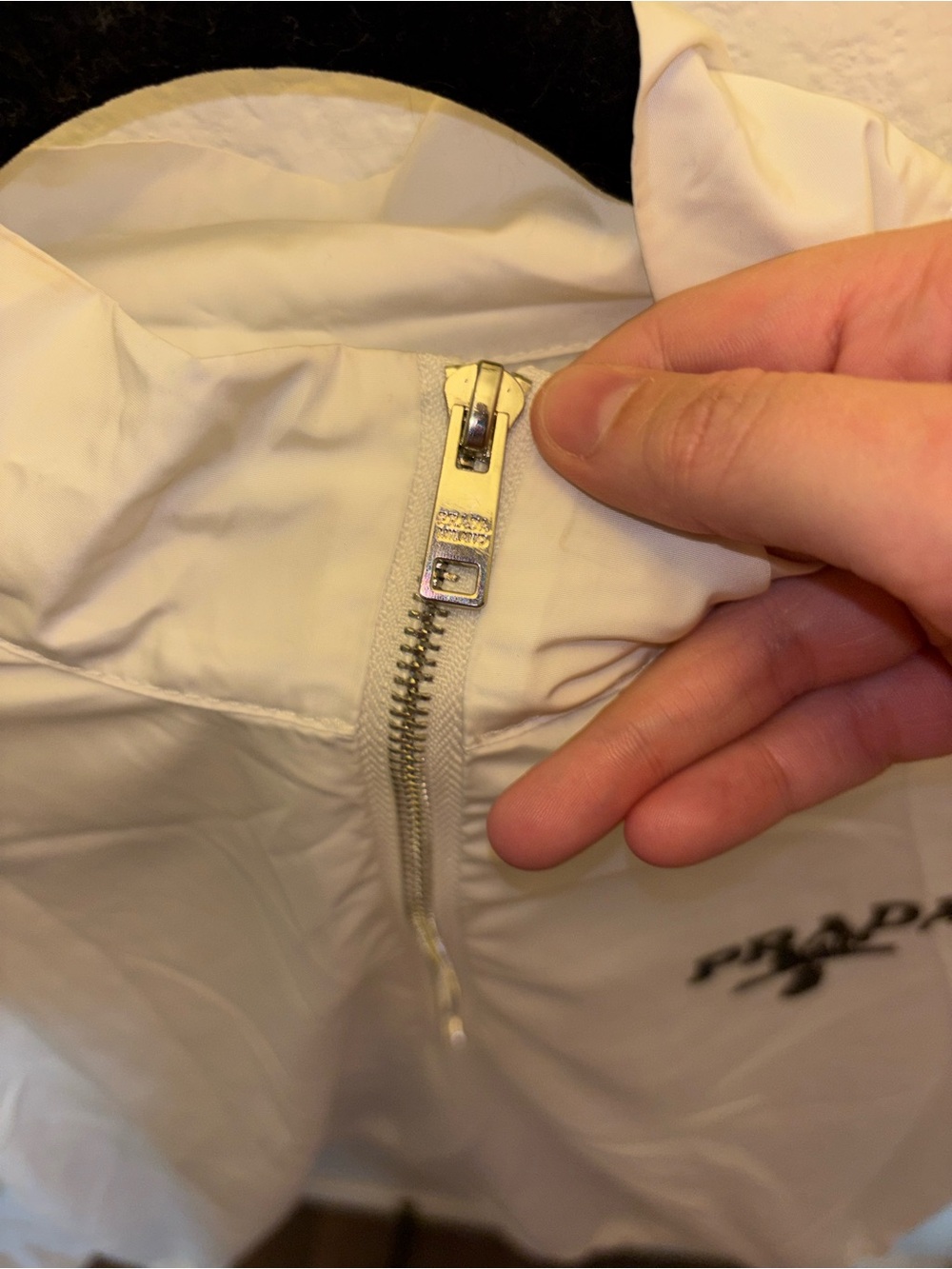 Prada White Rhinestone Nylon Quarter Zip Jacket with Silver Hardware - Picture 4 of 10
